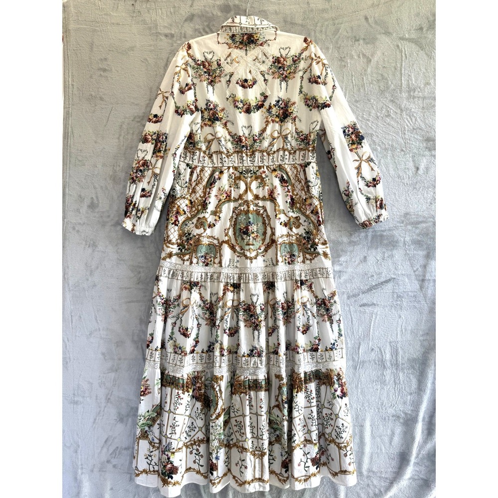 NWT Camilla Dressing Room Drama Tiered Long Shirt Dress White Floral Maxi Sz S M - Picture 8 of 9
